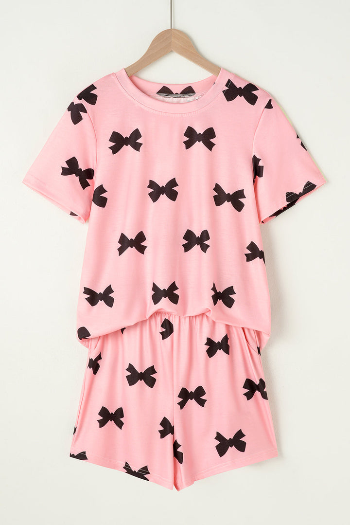 bow printed short 2pcs lounge set