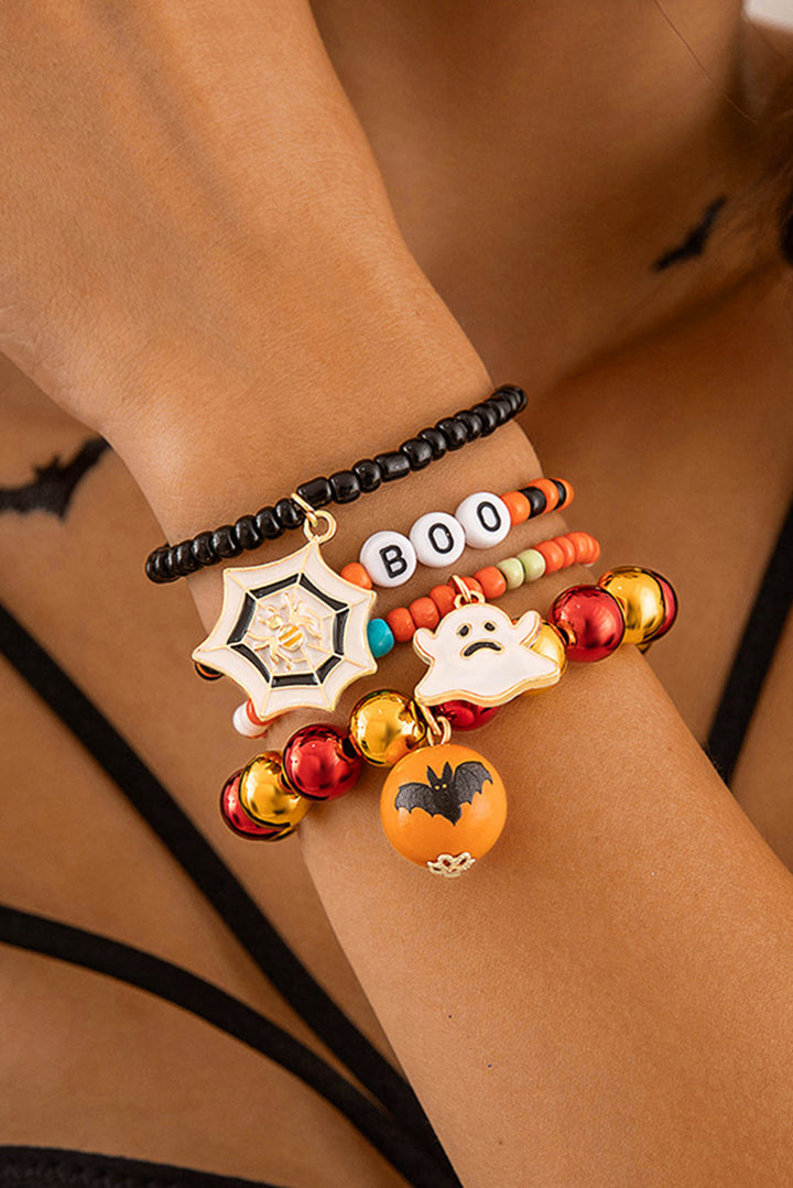 4-teiliges Halloween-Armbandset mit Geister-Spinnennetz-Perlen