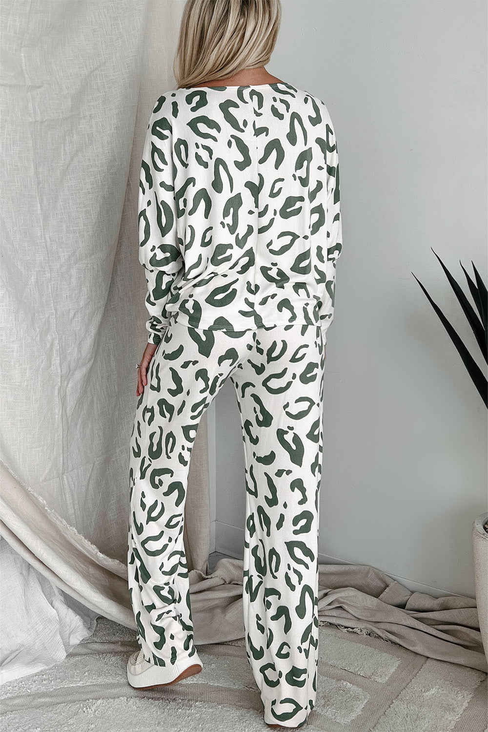 leopard animal print long sleeve and pants loungewear set