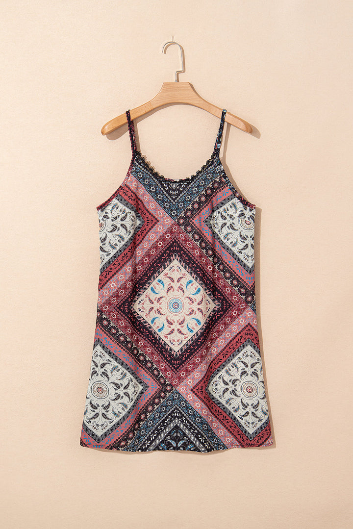 geometric paisley print sleeveless shift mini dress
