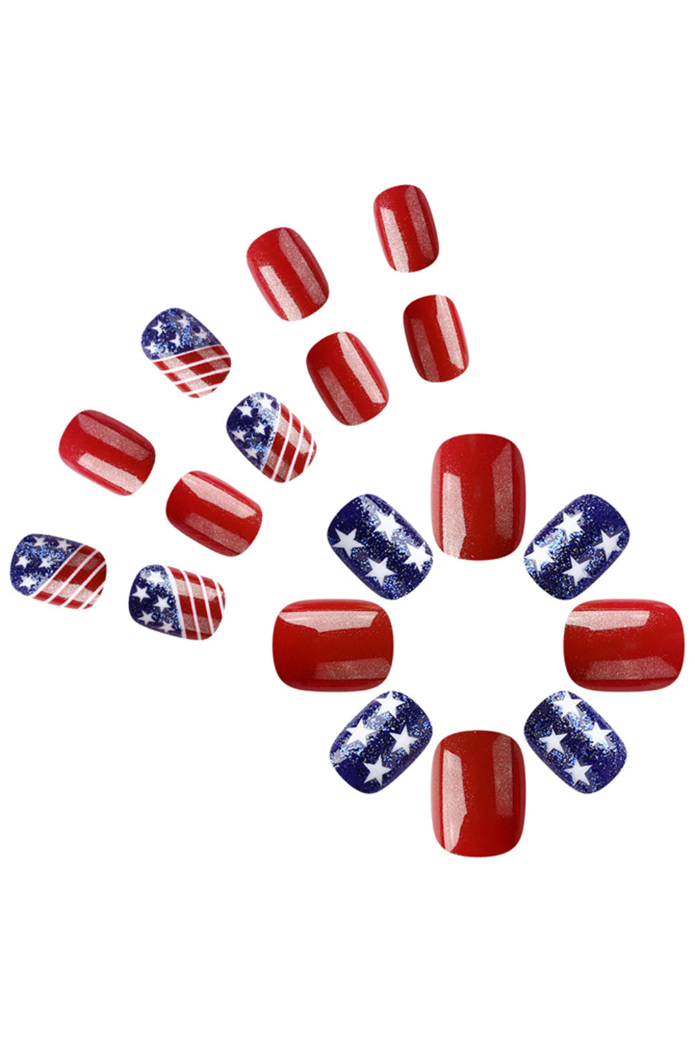 24 Stück kurze, quadratische Nagelaufkleber mit amerikanischer Flagge
