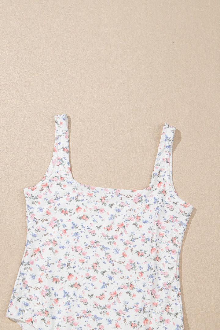Floral Textured Square Neck Sleeveless Bodysuit
