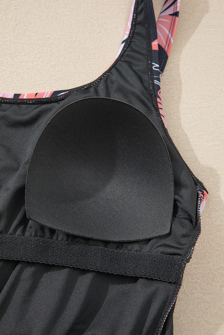 floral print twisted hollowed back swim dress