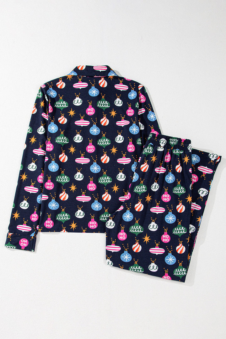 colorful christmas lights print shirt and pants pajama set