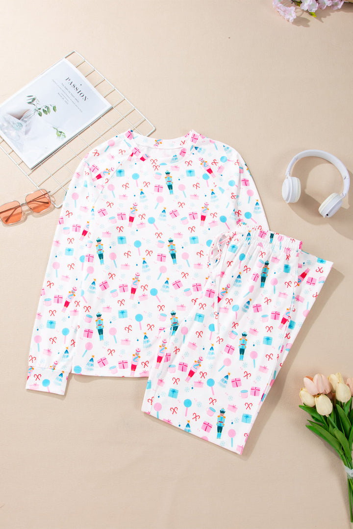 christmas pattern long sleeve top and wide leg pants set