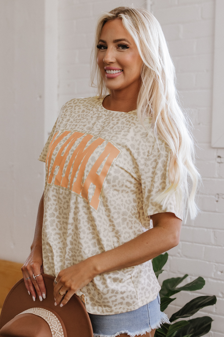 mama letter graphic leopard loose tee