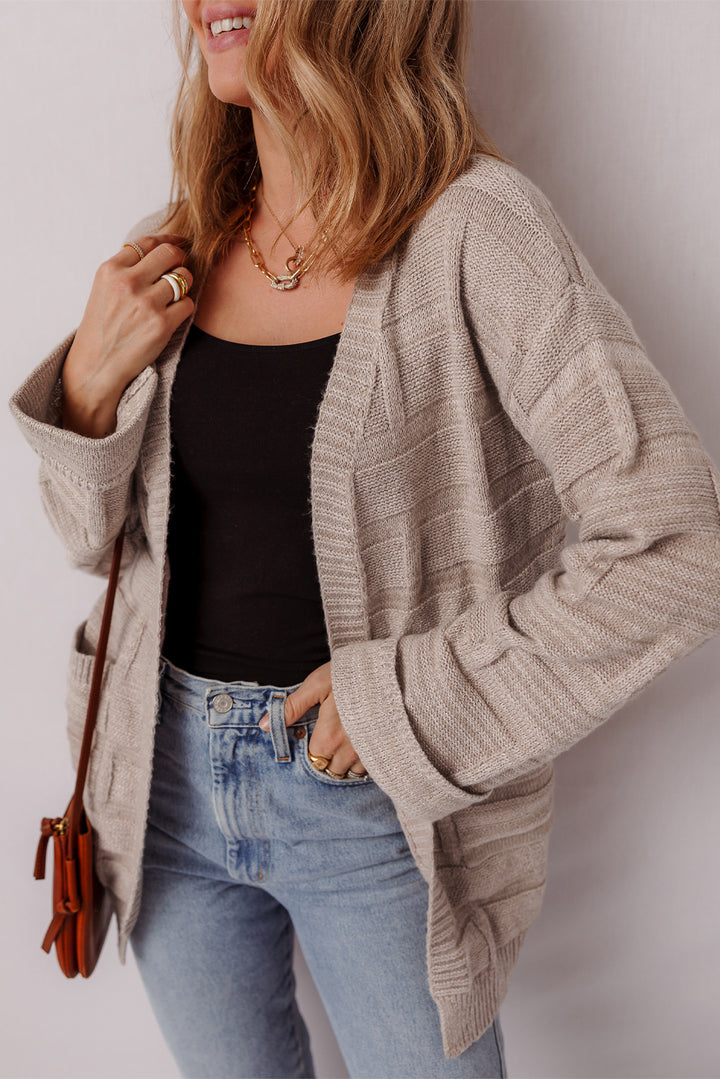 Textured Knit Open Front Chic Cardigan with Pockets