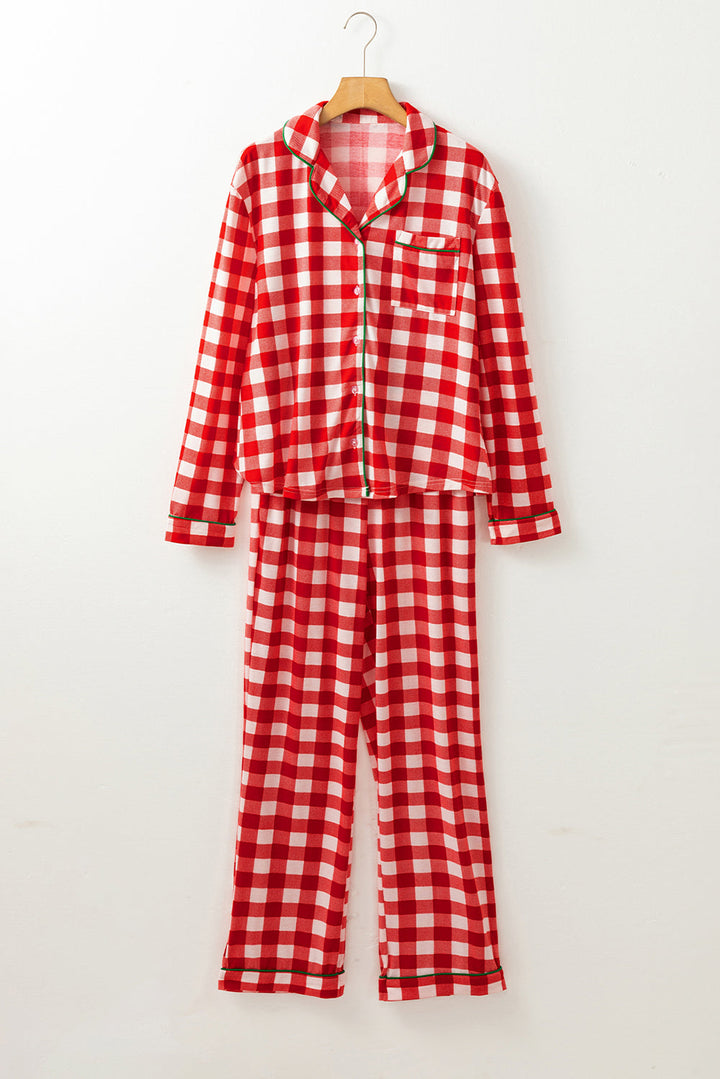 christmas plaid print shirt and pants pajama set