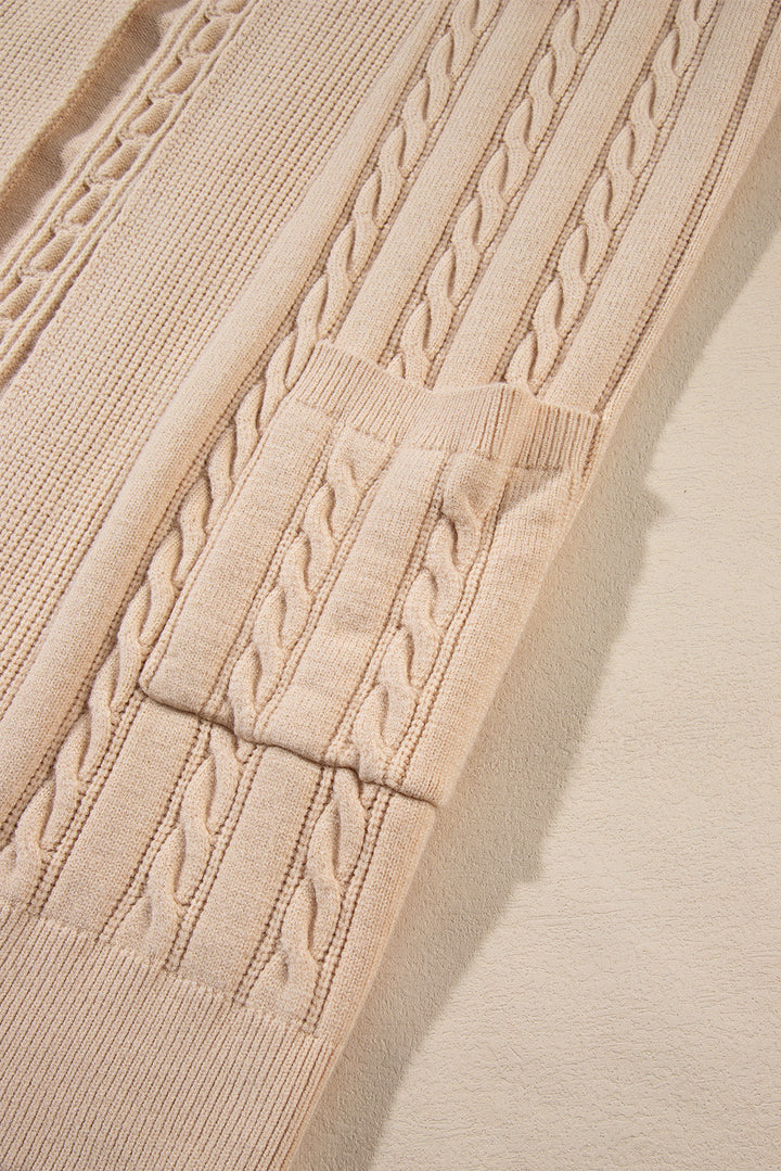 Oversize Chunky Cable Knit Open Front Midi-length Cardigan