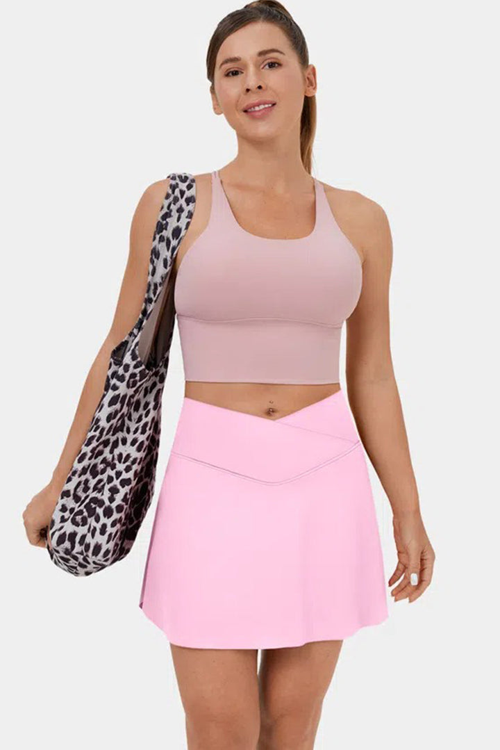 solid pocketed crossover high waist swim skort 3