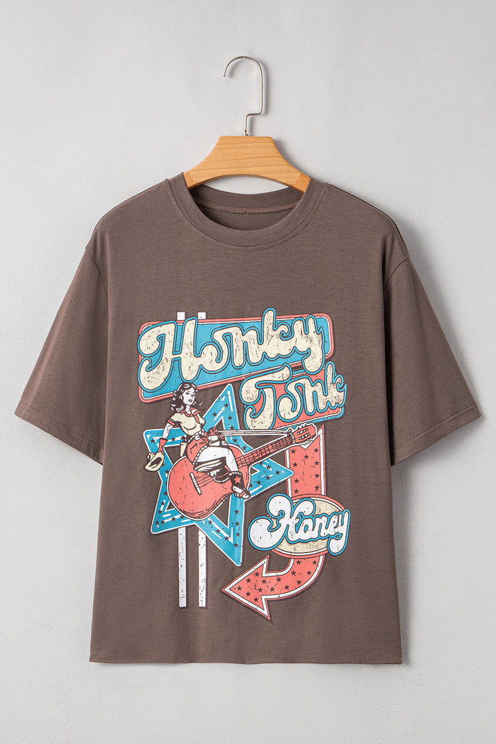 honky tonk honey graphic crew neck western fashion tee