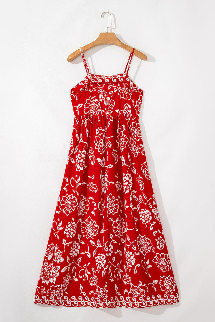 Floral Printed Spaghetti Strap Empire Waist Maxi Dress
