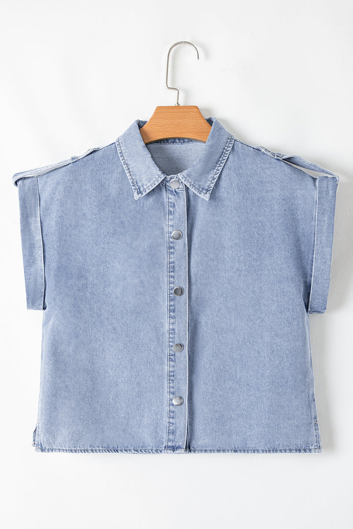 Denim Pinup Folded Cap Sleeve Shirt