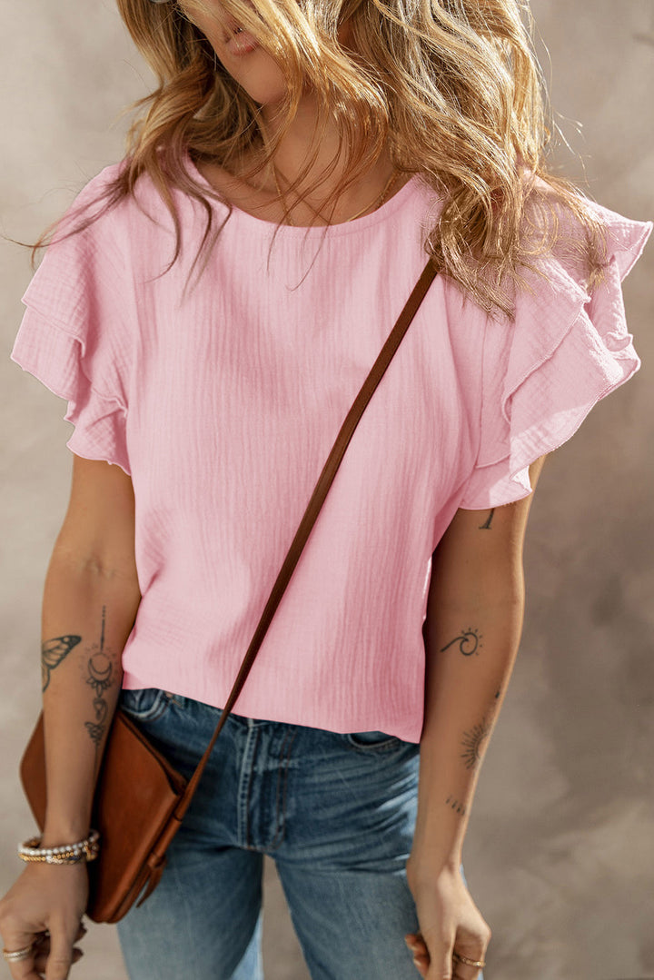 crinkled cotton gauze ruffle sleeve blouse 1