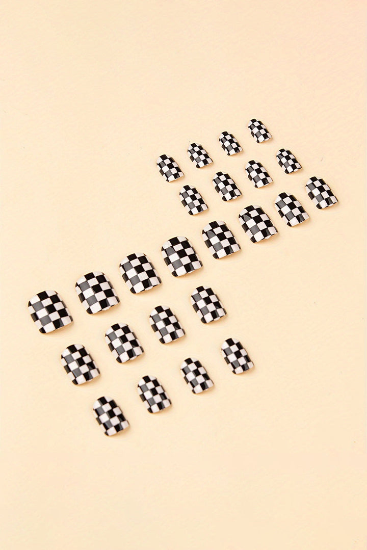 Checkerboard Pattern Resin Square Nail Sticker Set