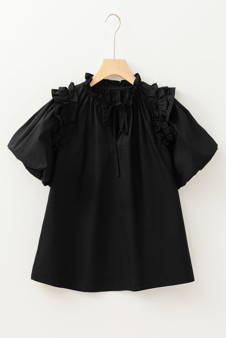 ruffled puff short sleeve loose blouse