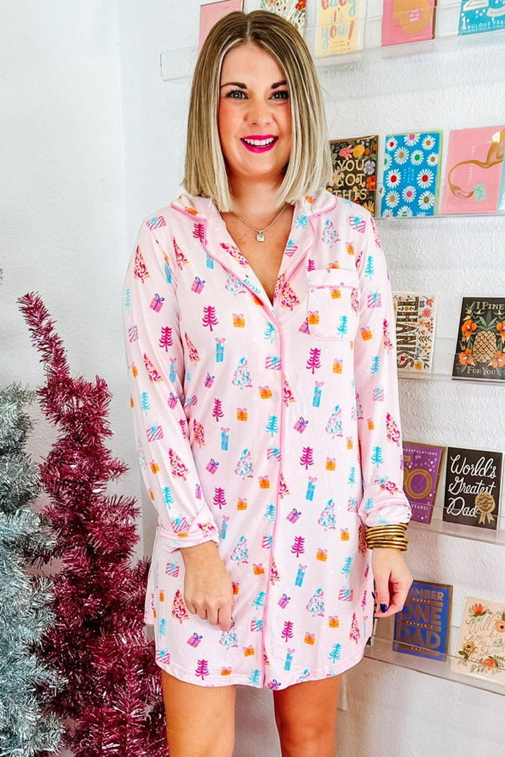 christmas twinkle tree print shirt sleep dress