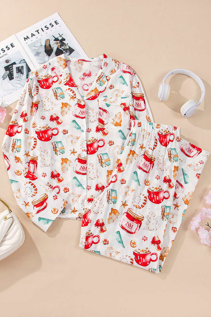 christmas pattern long sleeve shirt and pants pajama set
