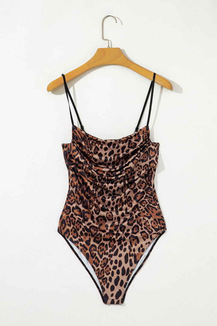 Spaghetti Straps Ruched Leopard Bodysuit