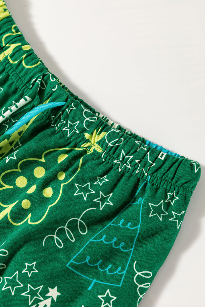 christmas tree print v neck tee and pants lounge set