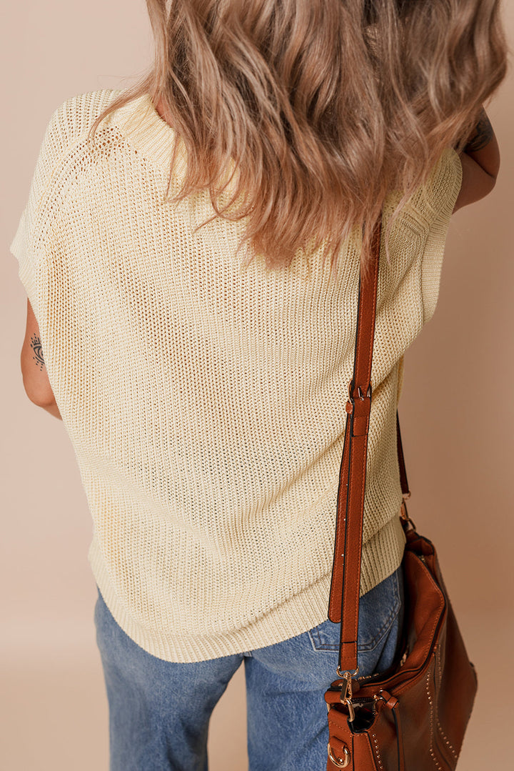 Solid Color Batwing Short Sleeve Round Neck Knit T Shirt