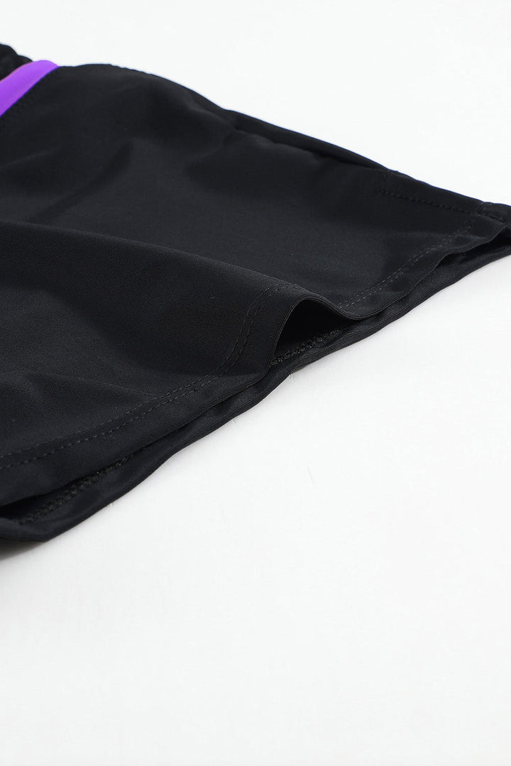 violet strap trim black women swim boardshort