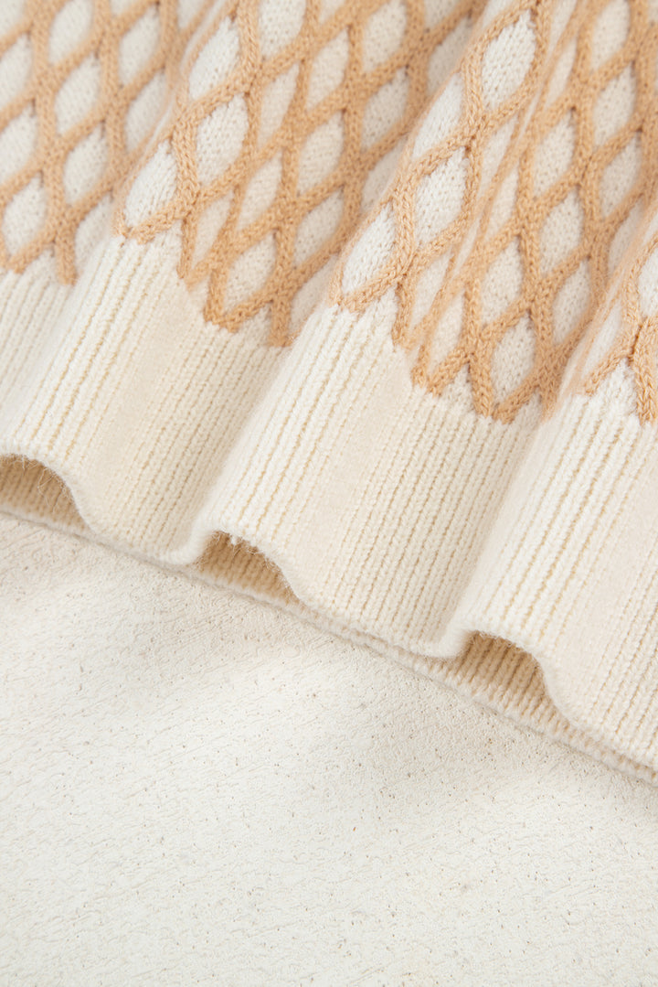 Rhombus Textured Knit Mock Neck Sweater