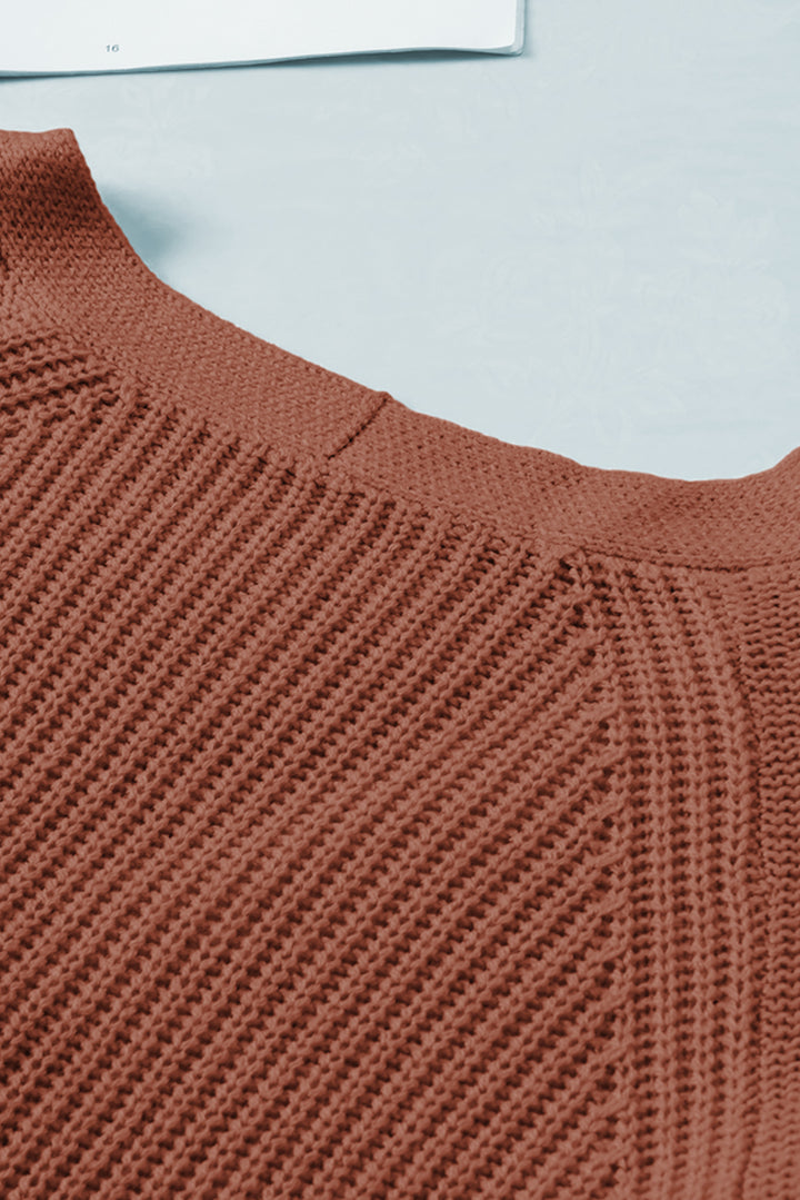 Red Bishop Sleeve Button V Neck Cardigan Sweater