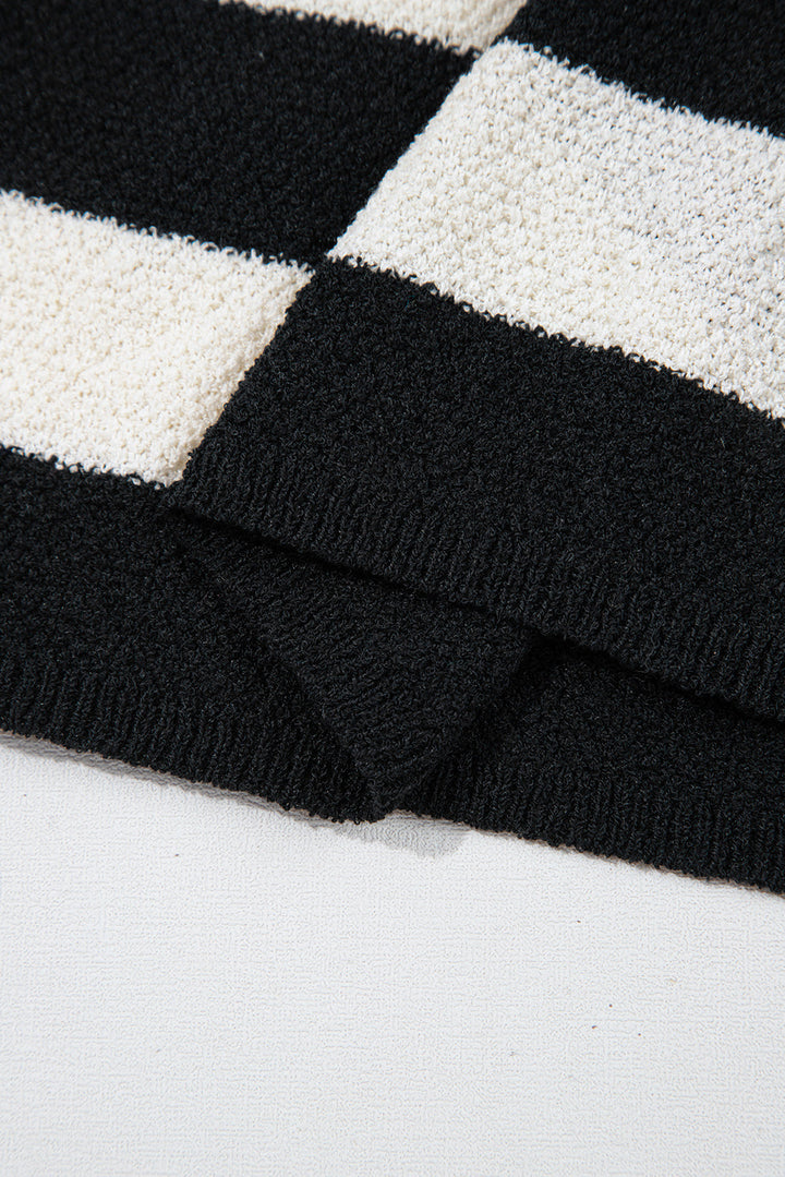 Mixed Striped Print Half Placket Collared Cap Sleeve Bodycon Sweater Dress