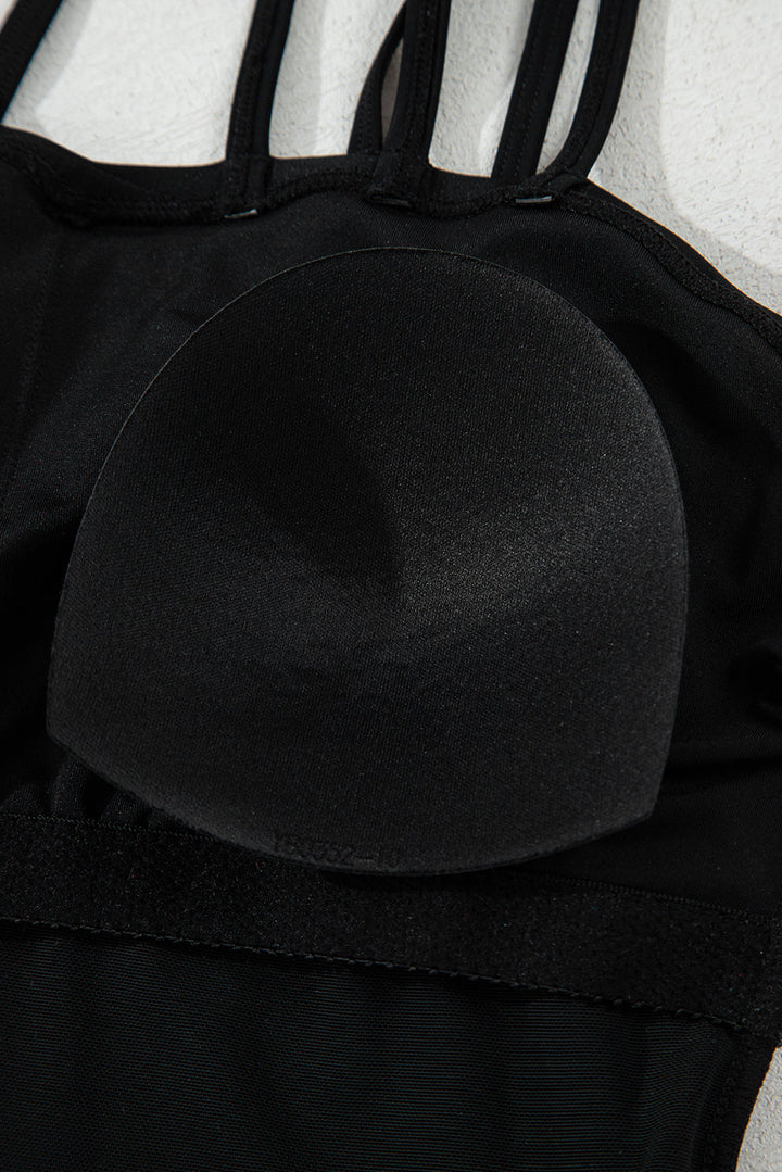 sleeveless strappy halter neck sexy one piece swimsuit