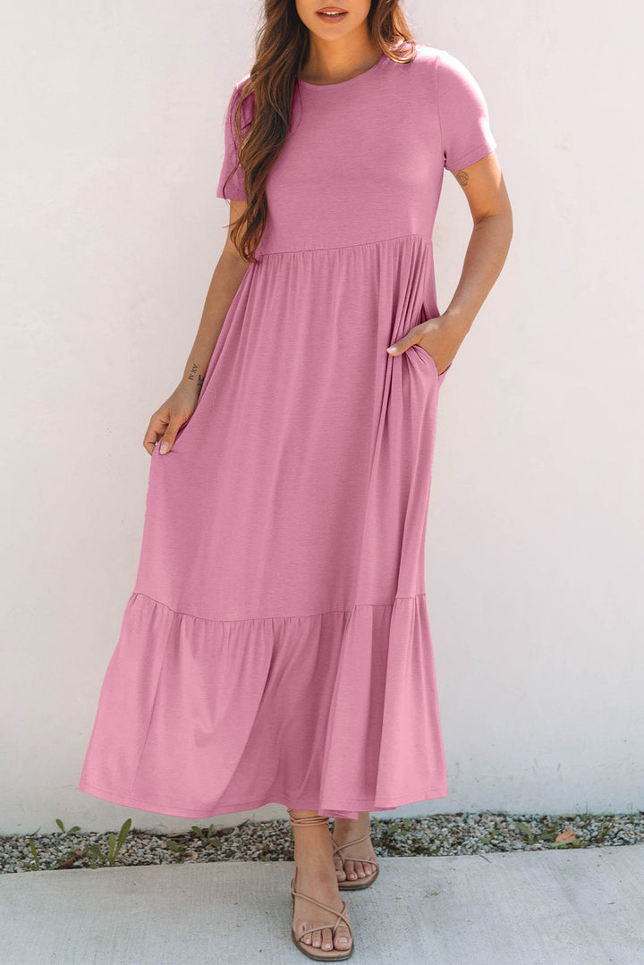 solid color t shirt high waist pocketed long dress