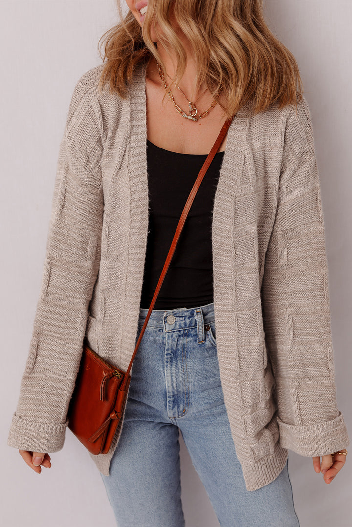 Textured Knit Open Front Chic Cardigan with Pockets
