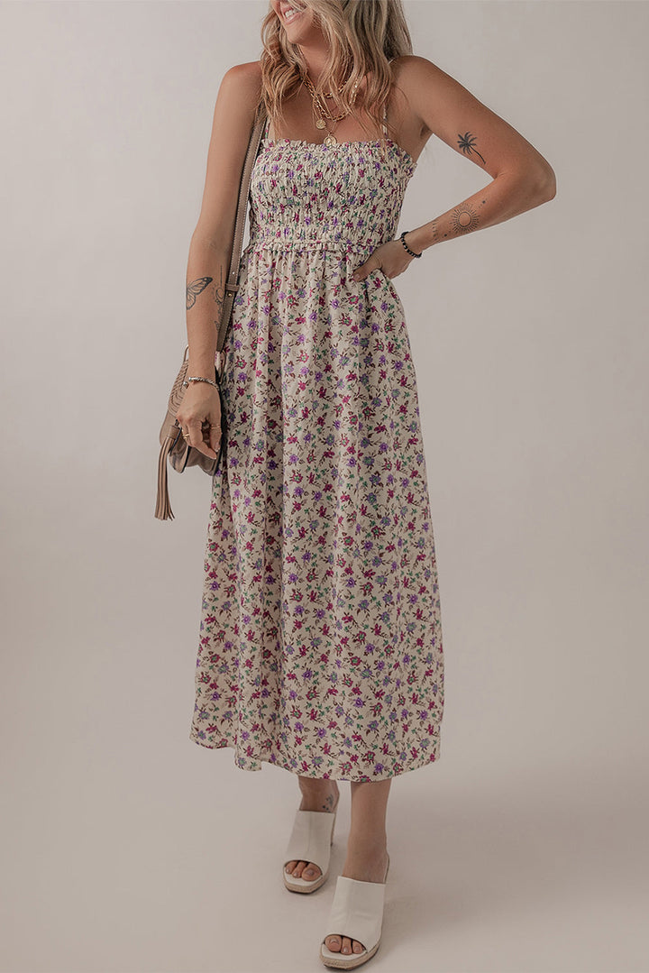 bohemian ditsy floral smocked fit flare sundress