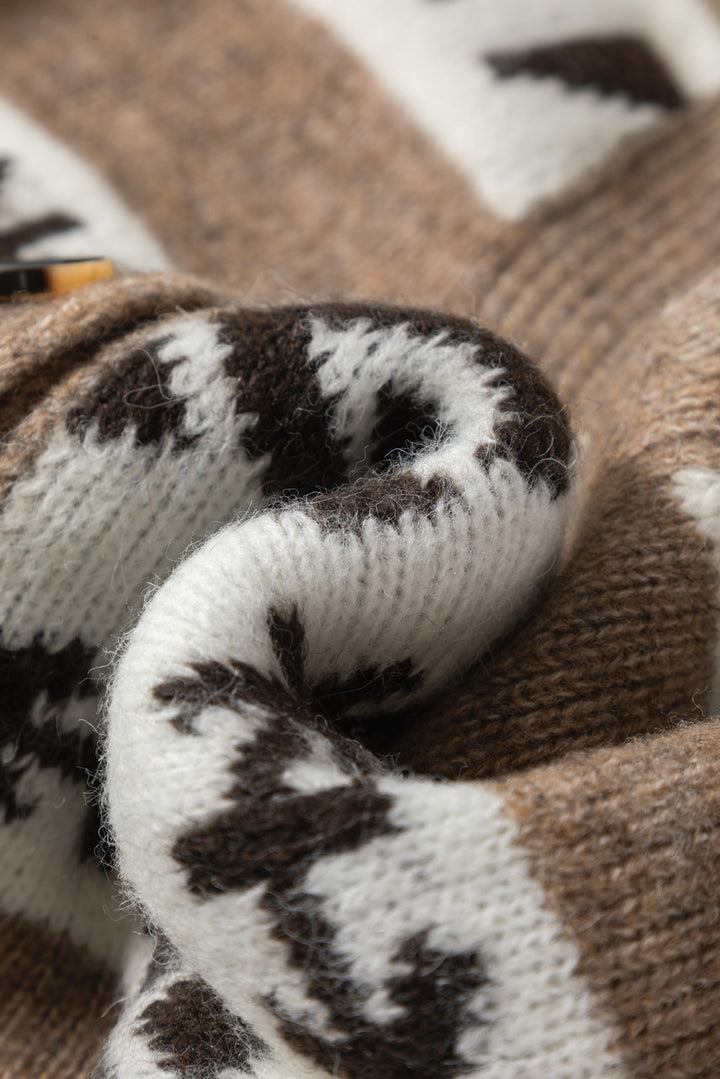 Ethnic Geometric Pattern Button Front V Neck Sweater Cardigan