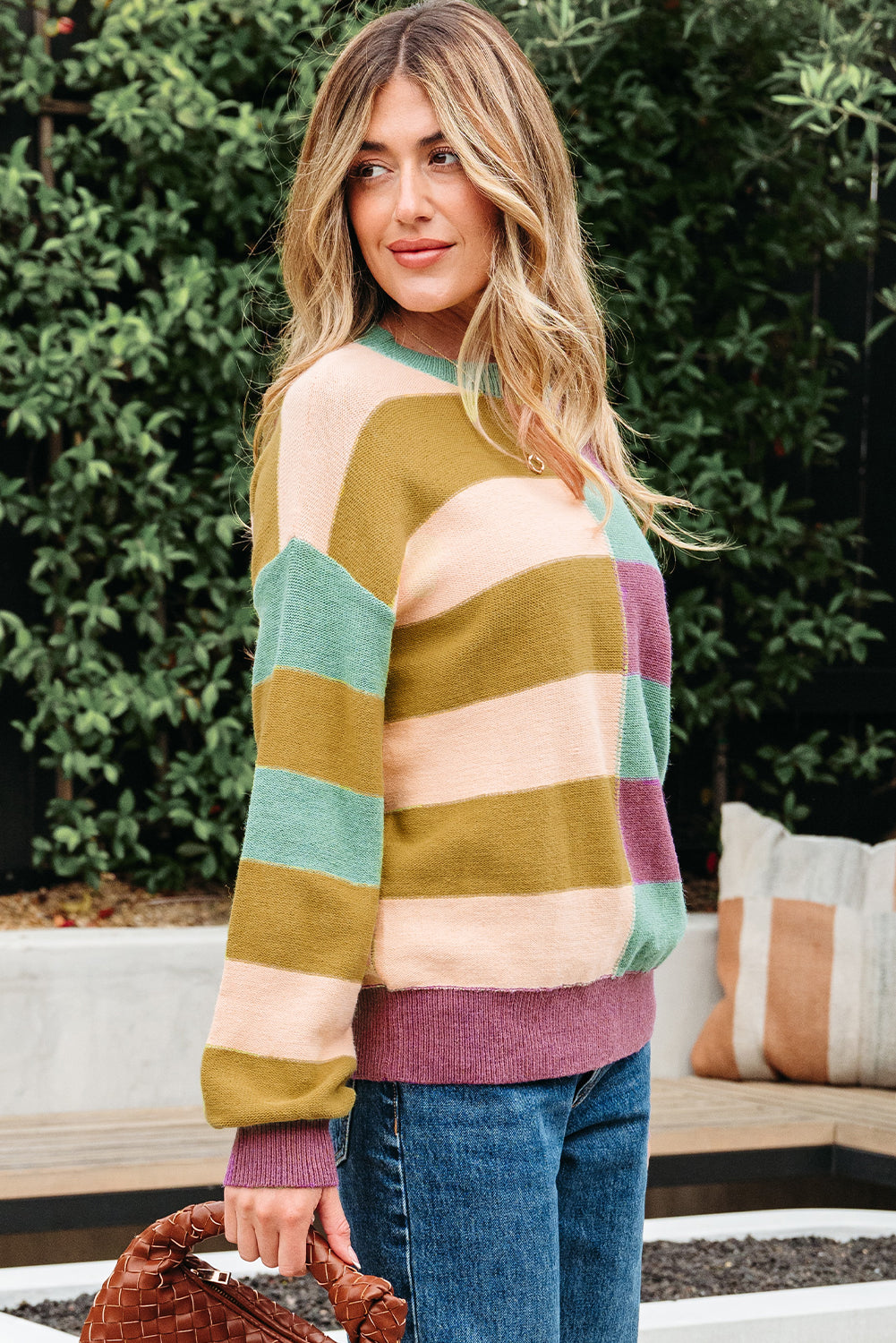 Drop Shoulder Ribbed Edge Casual Sweater