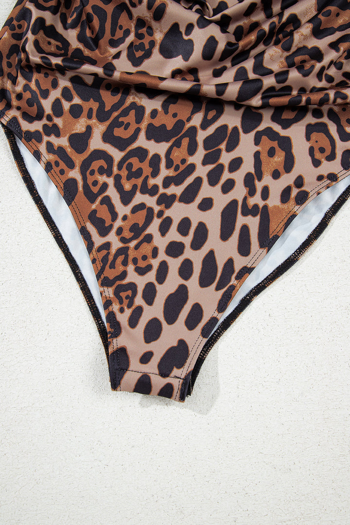 Spaghetti Straps Ruched Leopard Bodysuit