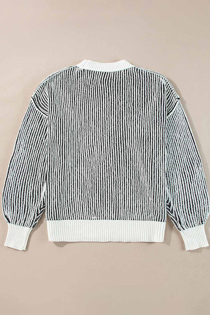 striped textured knit contrast edge loose sweater 1
