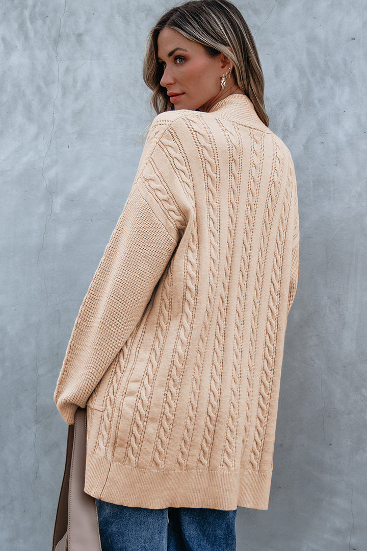 Oversize Chunky Cable Knit Open Front Midi-length Cardigan
