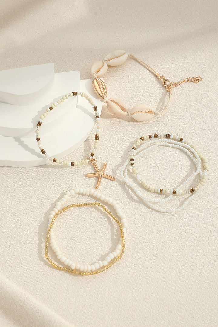 7 Stück böhmische Muschel-Seestern-Perlenarmbänder