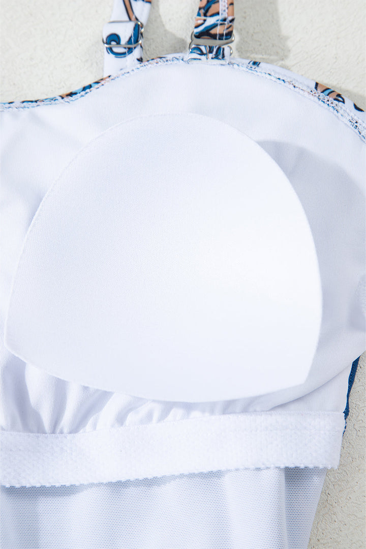 floral printed ruffle removable strap one piece swimsuit