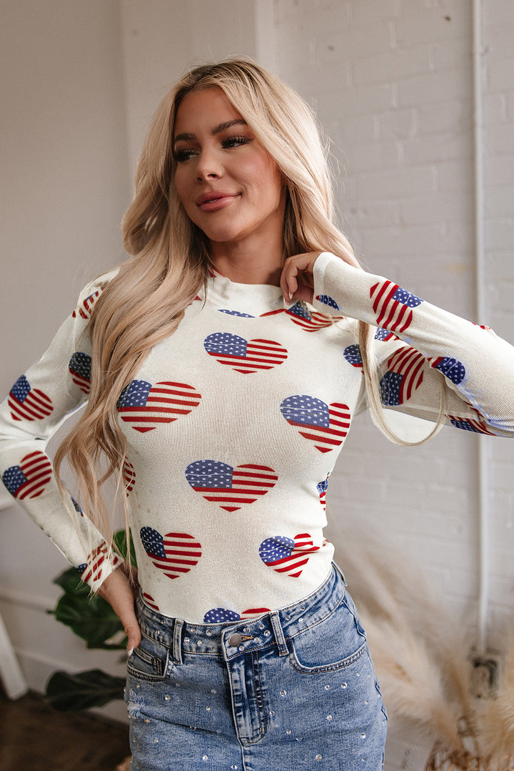 Americana Glitter Mesh Long Sleeve Bodysuit