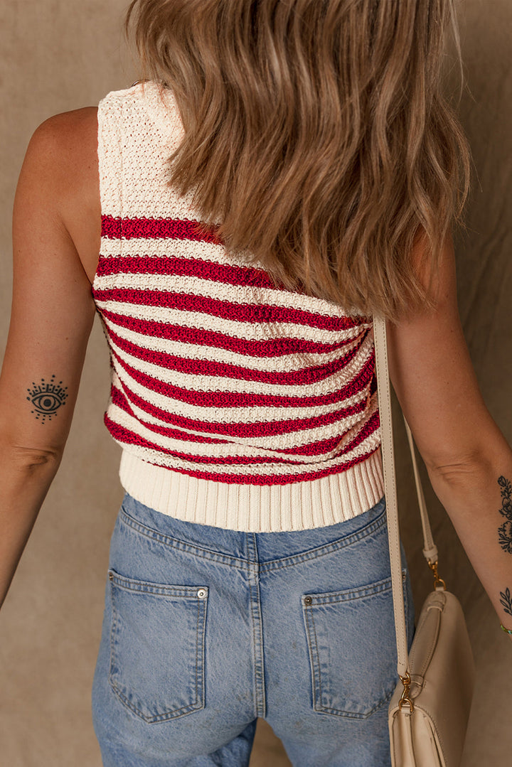 Textured Knit Ribbed Hem Sweater Tank Top