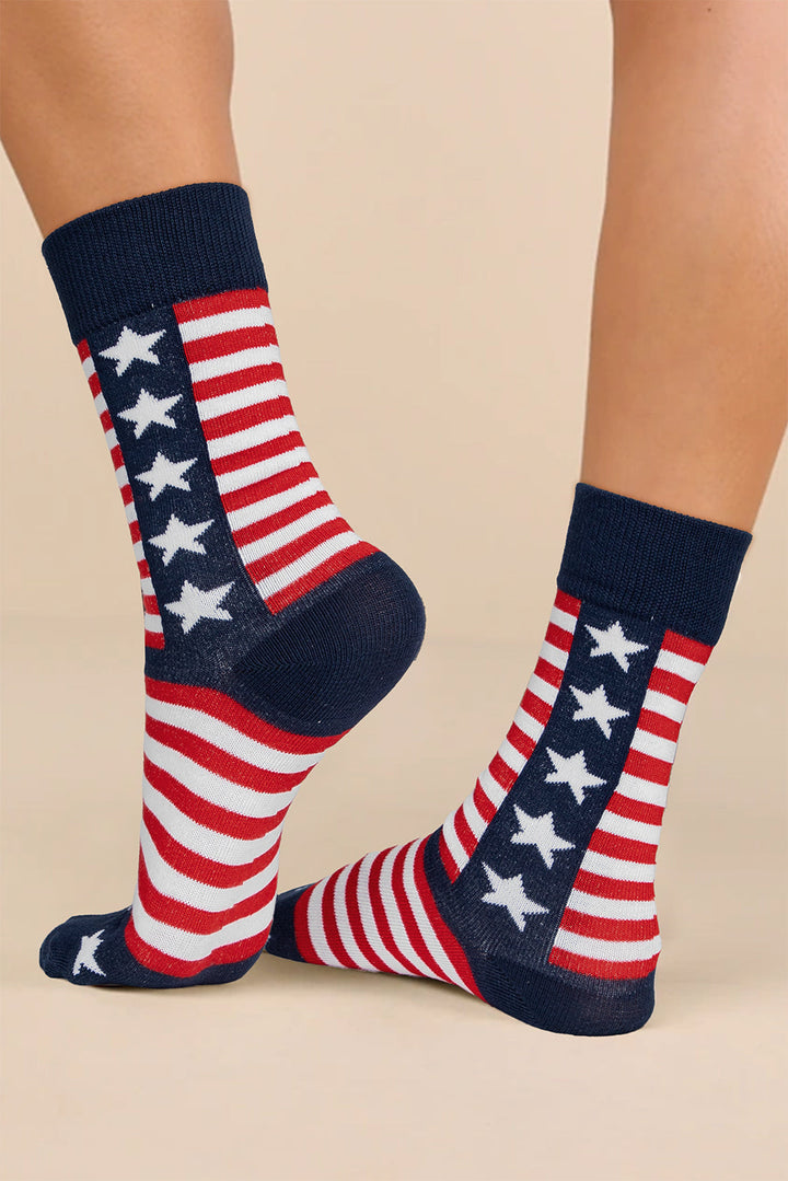 Crew-Socken mit Streifen und Sternen im amerikanischen Stil