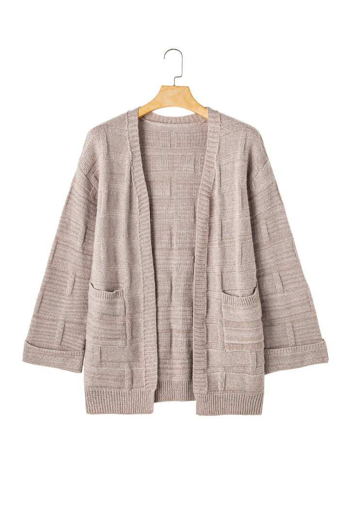 Textured Knit Open Front Chic Cardigan with Pockets