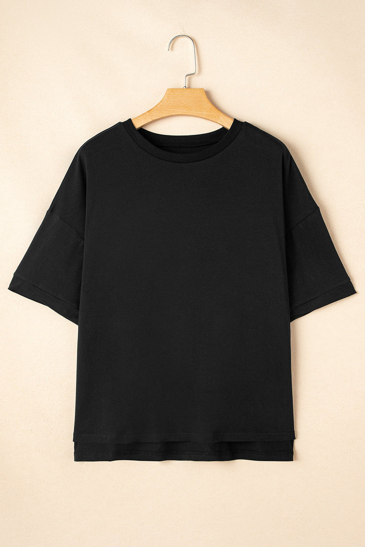 loose half sleeve hi low hem t shirt
