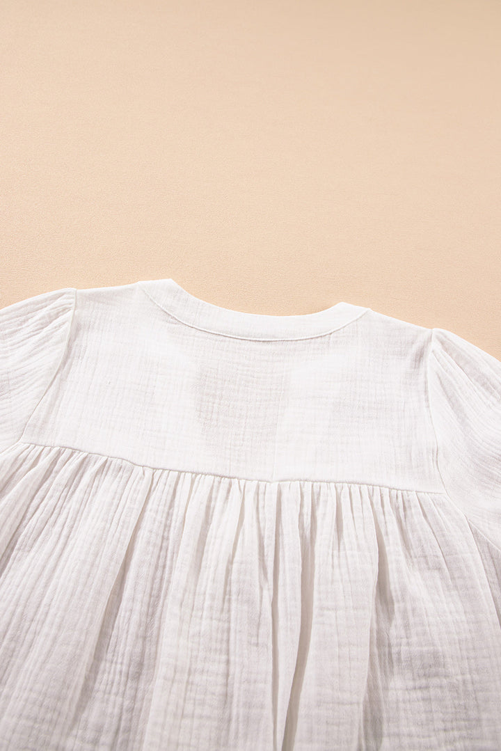 textured short sleeve buttons frayed blouse