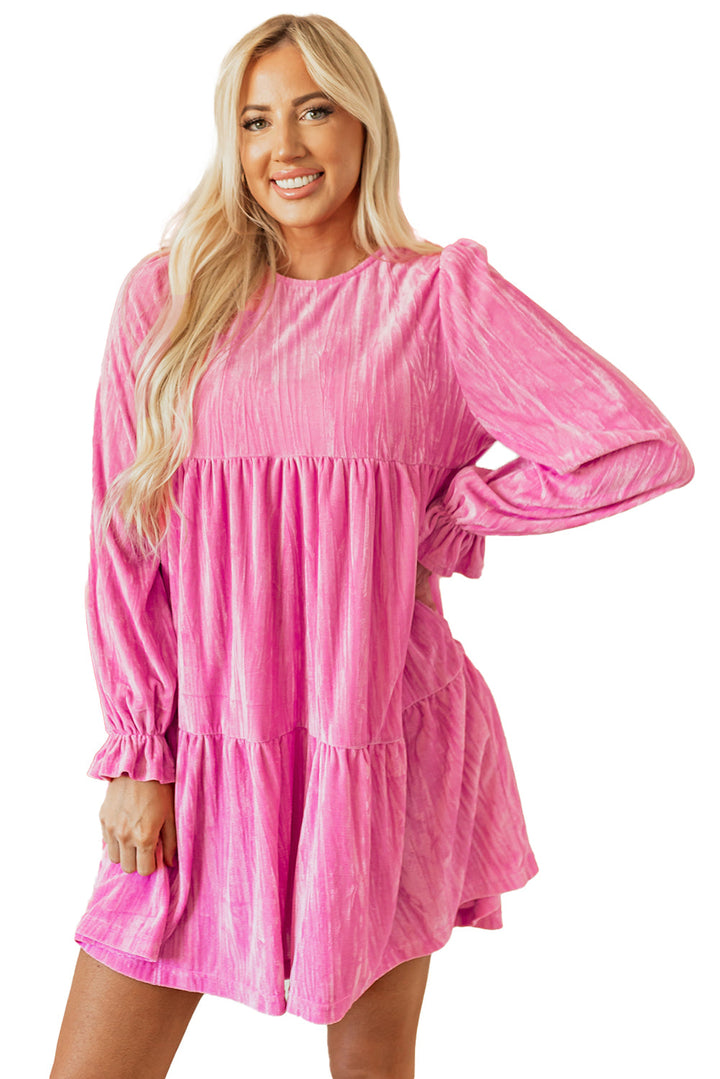 Flounce Sleeve Tiered Ruffled Velvet Mini Dress