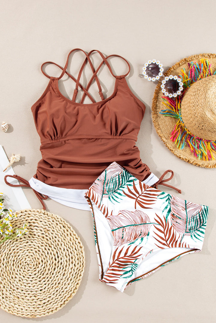 drawstring tummy control mix and match 2pcs tankini swimsuit 1