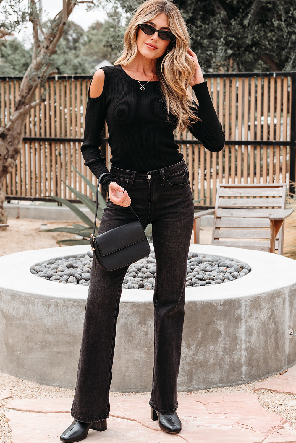 Ribbed Knit Cold Shoulder Sweater