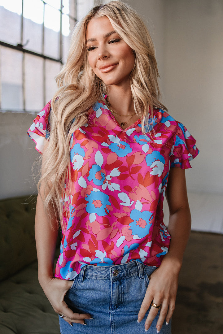 Ruffled Sleeve Floral Blouse